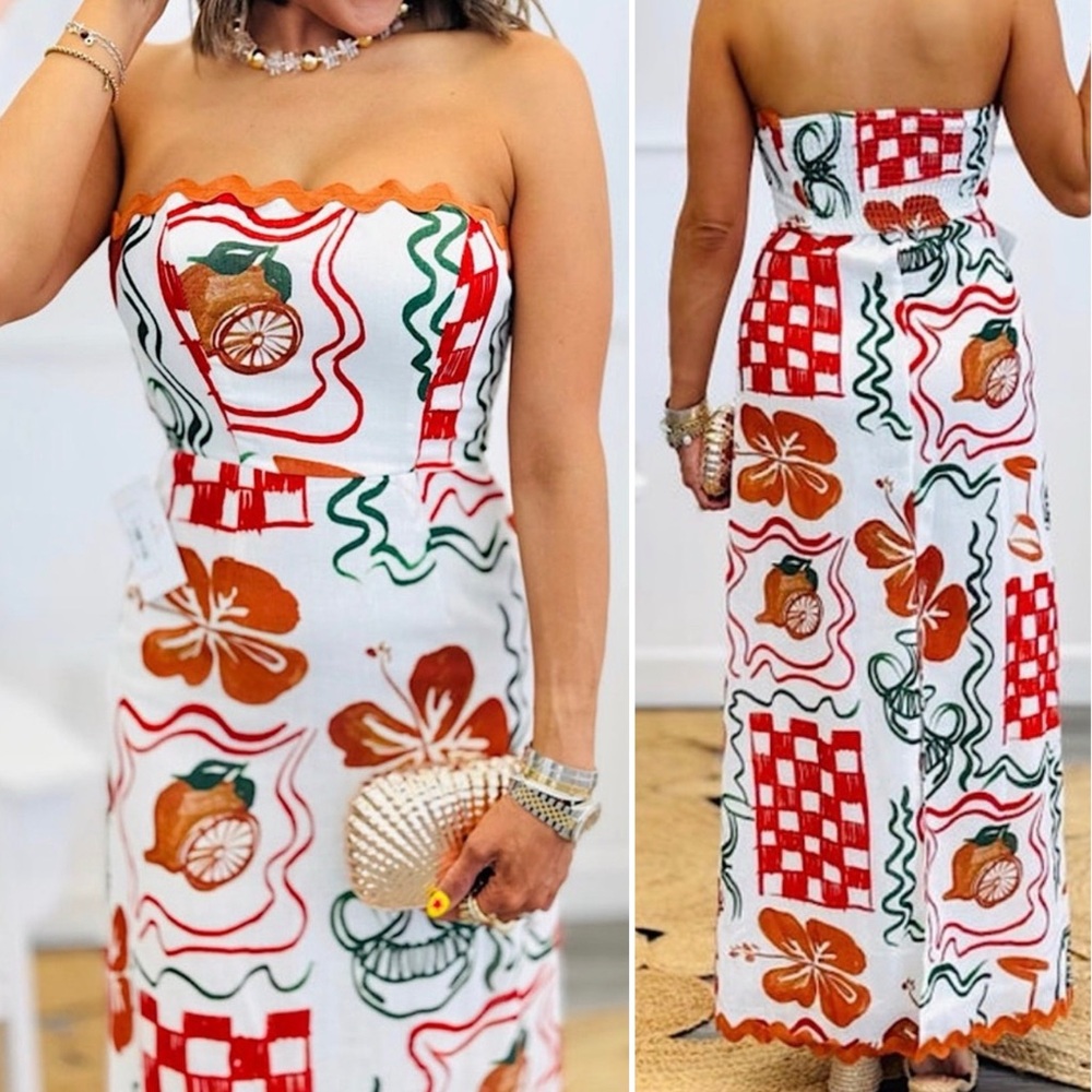 🆕🍅ONE & ONLY: Strapless Ric Rac Trim Maxi Dress MEDIUM